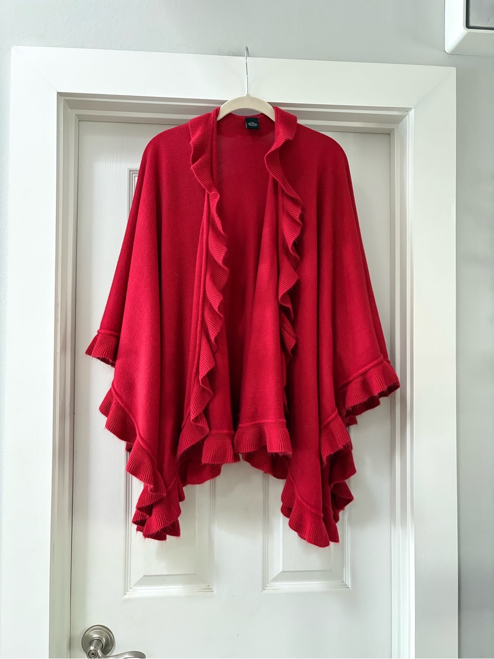 Red Ruffled Poncho Like New